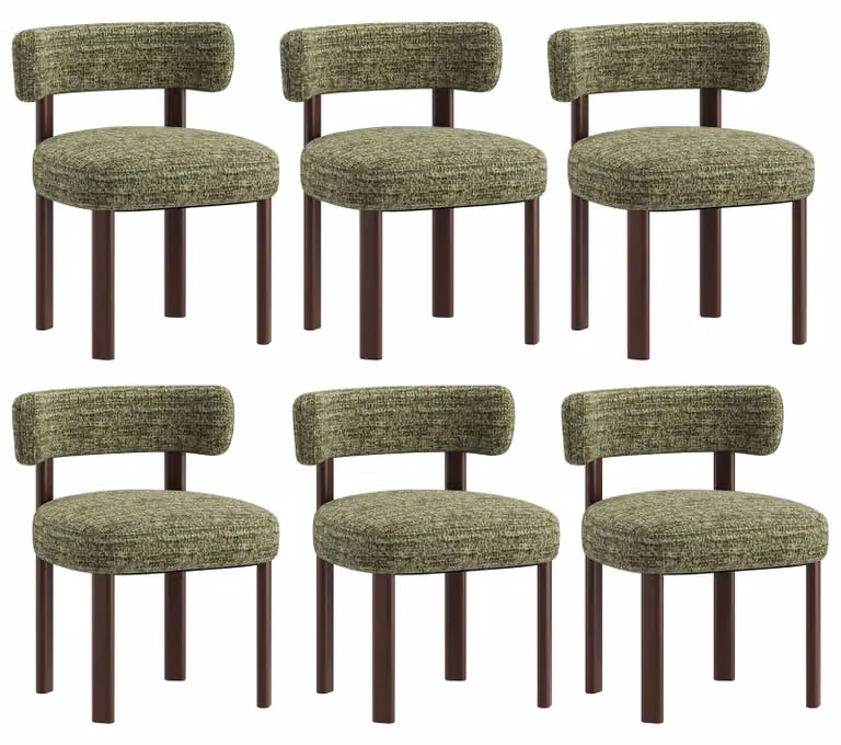 Set di 6 sedie da pranzo in legno massello, dal design semplice ed elegante, con schienali arrotondati per un comfort ottimale, colore verde