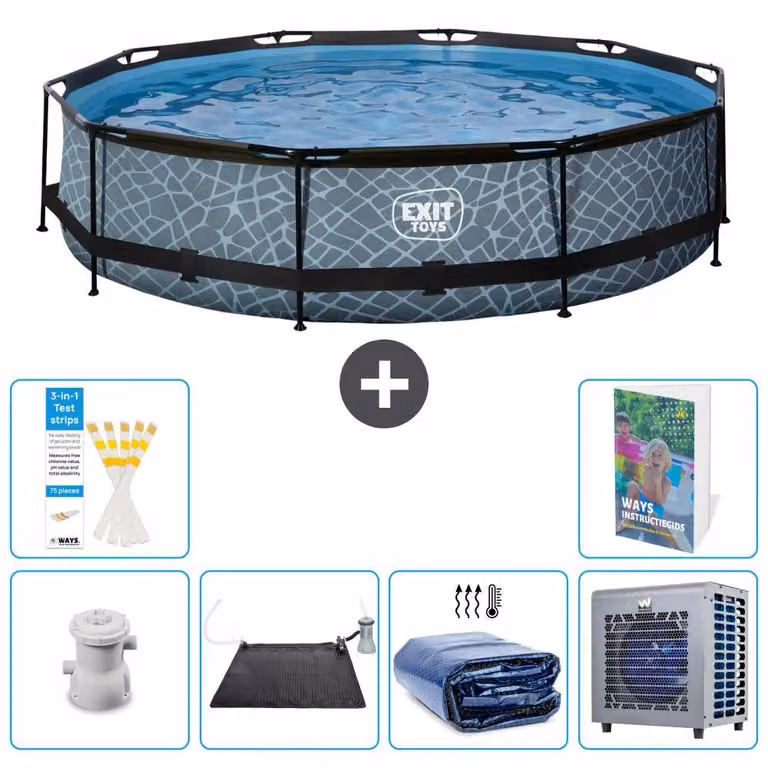 Piscina a sfioro "Exit Pool Rund" - Design effetto pietra - 360x76 cm - 5 pezzi - Modello S216