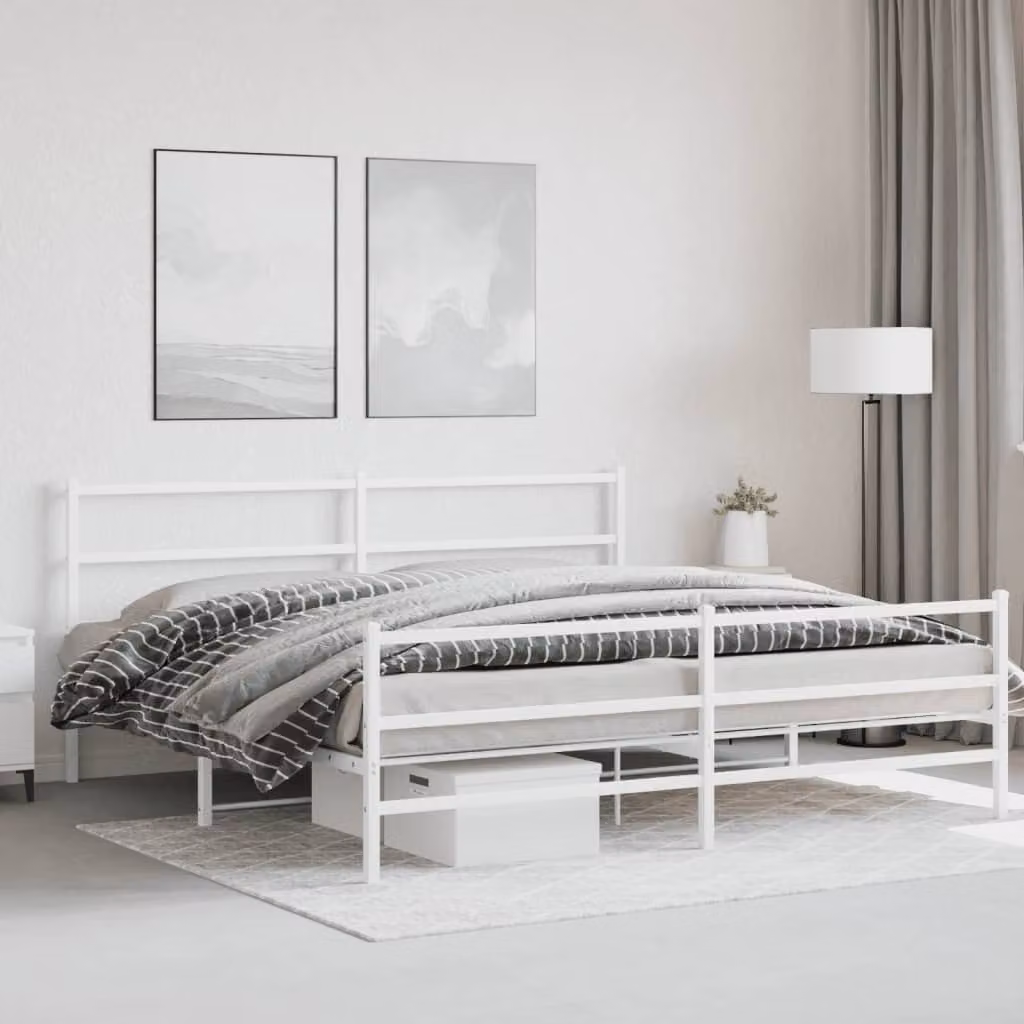vidaXL Giroletto con Testiera e Pediera in Metallo Bianco L/P: 200 x 200 cm