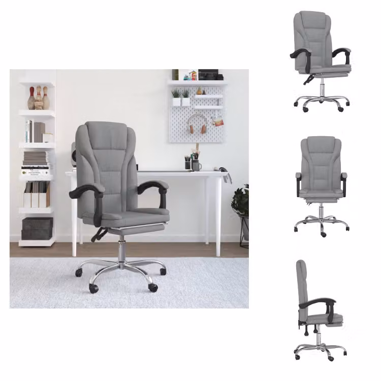 vidaXL Sedia da ufficio con funzione reclinabile in tessuto grigio chiaro - Sedie da ufficio