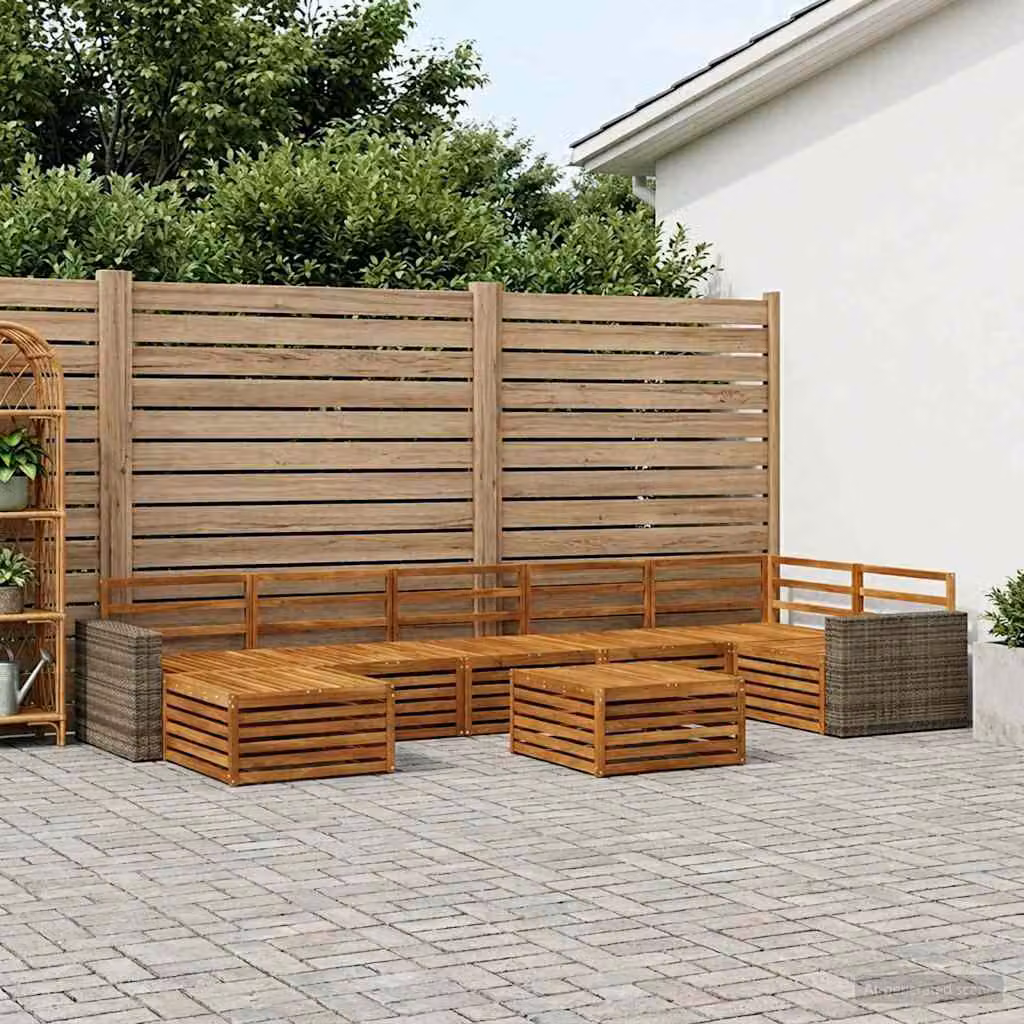 Set di divani da esterno vidaXL 8 pezzi in legno di acacia marrone con cuscini e tavolino da giardino a forma di L