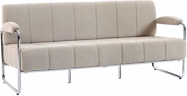 DIVANO 3 POSTI MODERNO RIVESTITO IN CINIGLIA BEIGE, IN ACCIAIO, SPUGNA E PANNELLO MULTISTRATO, 174X75X76 CM