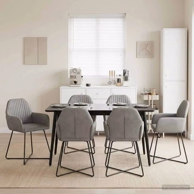 Set di 6 sedie da pranzo moderne vidaXL in velluto grigio con struttura in metallo e plastica, L: 55 cm, P: 50 cm, H: 84 cm