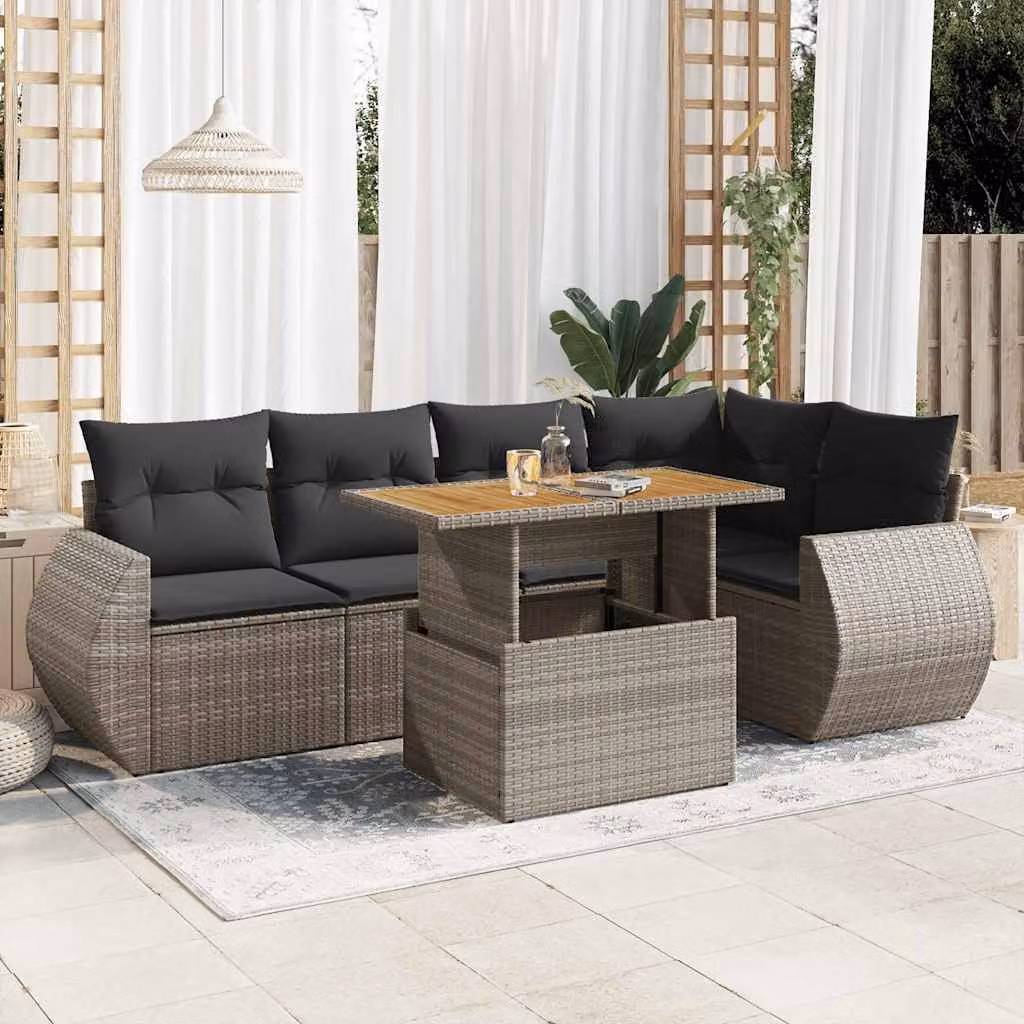 Set Divano da Giardino vidaXL a Forma di L in Polyrattan Grigio con Cuscini e Tavolino da Esterno