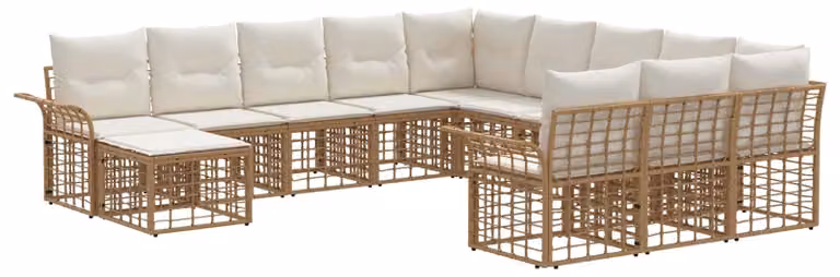 Set Divano da Giardino 12 pcs Naturale e Bianco Crema