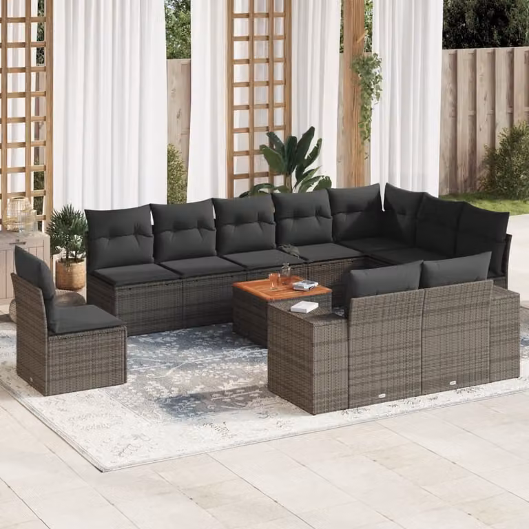 Maison Exclusive - Set Divani da Giardino 11 pz con Cuscini in Polyrattan Grigio