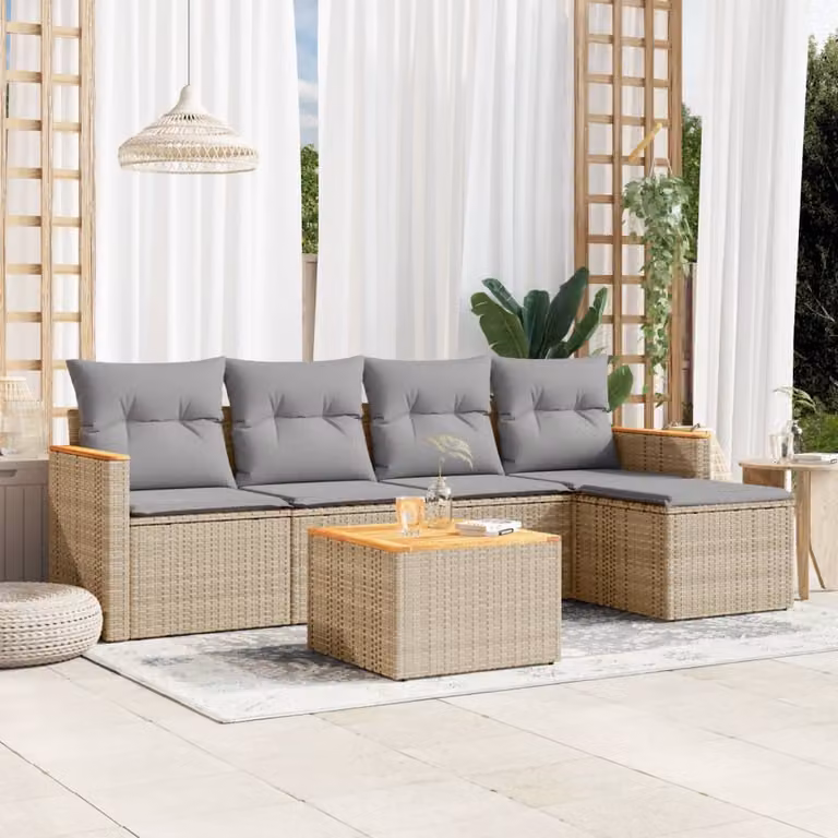 vidaXL Set Divano da Giardino 6 pz a L con Cuscini Beige e Grigio in Polyrattan e Acciaio