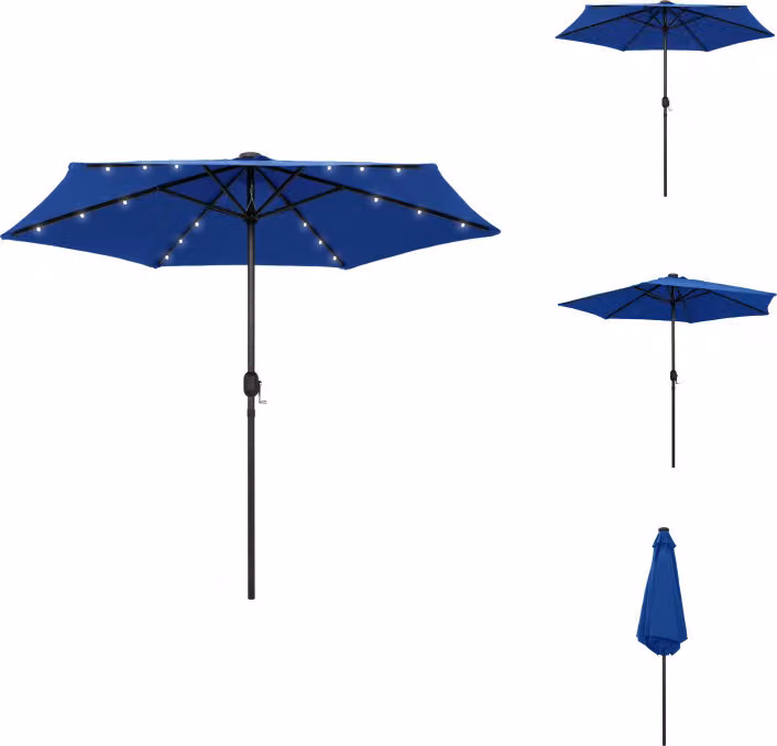 vidaXL Ombrellone con luci LED e palo in alluminio 270 cm azzurro - Ombrelloni e tende da sole