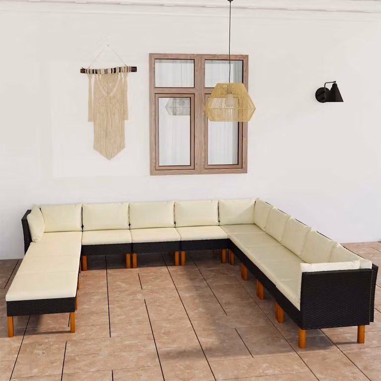 Set di Divani da Giardino vidaXL 12 Pezzi con Cuscini, Struttura in Metallo e Polyrattan, Nero e Bianco
