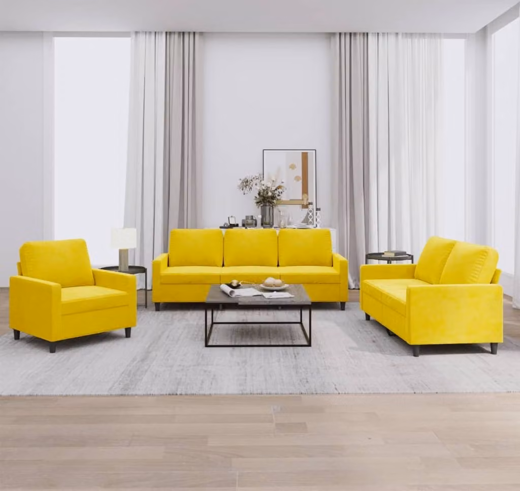 Maison Exclusive - Set divano 3 pezzi con cuscini in velluto giallo