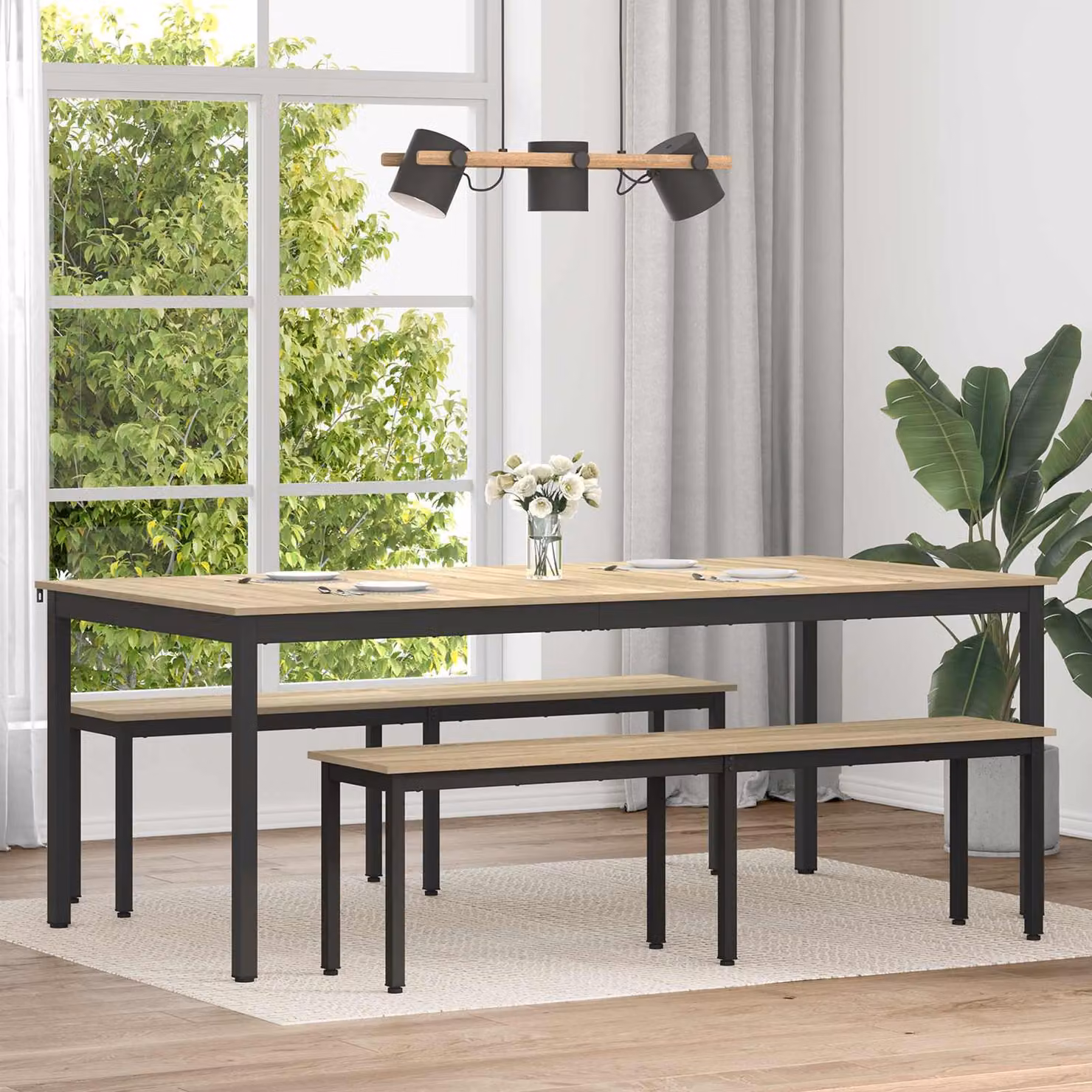 Tavolo da pranzo moderno vidaXL in legno ingegnerizzato e metallo, L/P/H: 200 x 100 x 75 cm, disponibile in nero e marrone