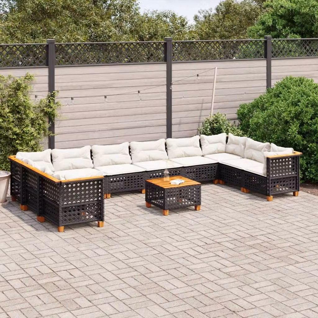 Maison Exclusive - Set da giardino 11 pezzi con cuscini in poly rattan nero