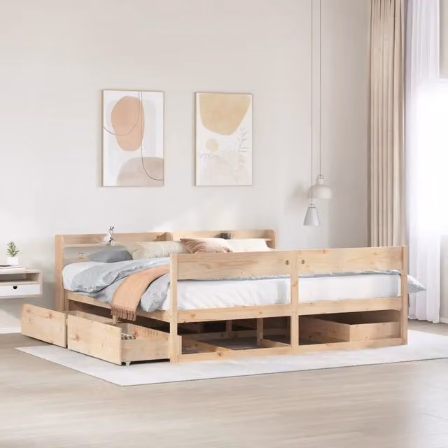 vidaXL Letto in Legno Massello di Pino Rustico Marrone L 200 cm x P 200 cm x H 82 cm