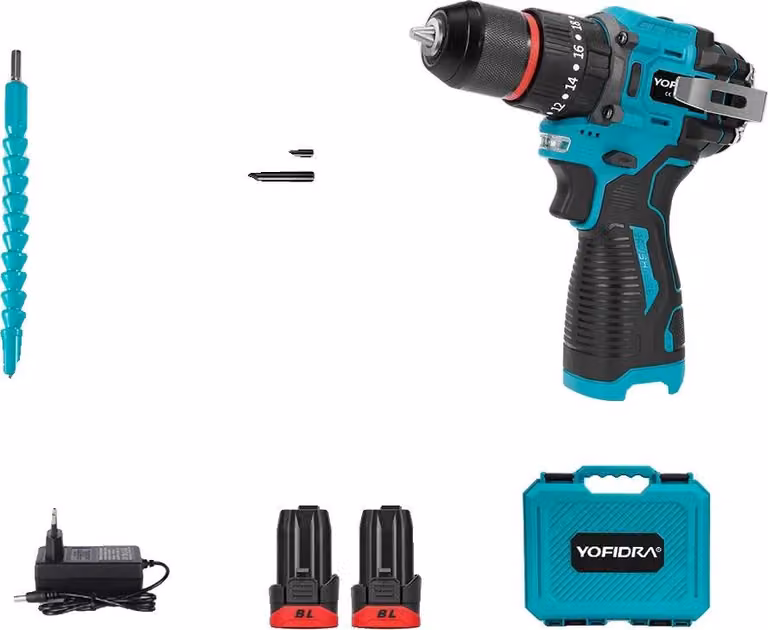 Trapano elettrico, motore brushless, design a batteria, 2 batterie spina UE