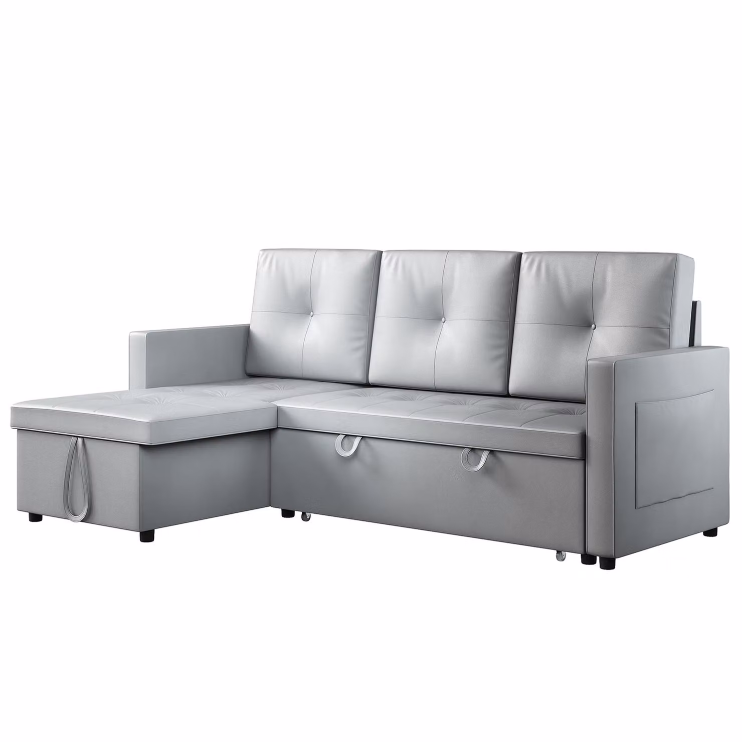SONNI 203x130x88cm Divano angolare grigio chiaro a tre posti con funzione letto, divano e letto in uno, schiuma ignifuga, con vano contenitore nascosto