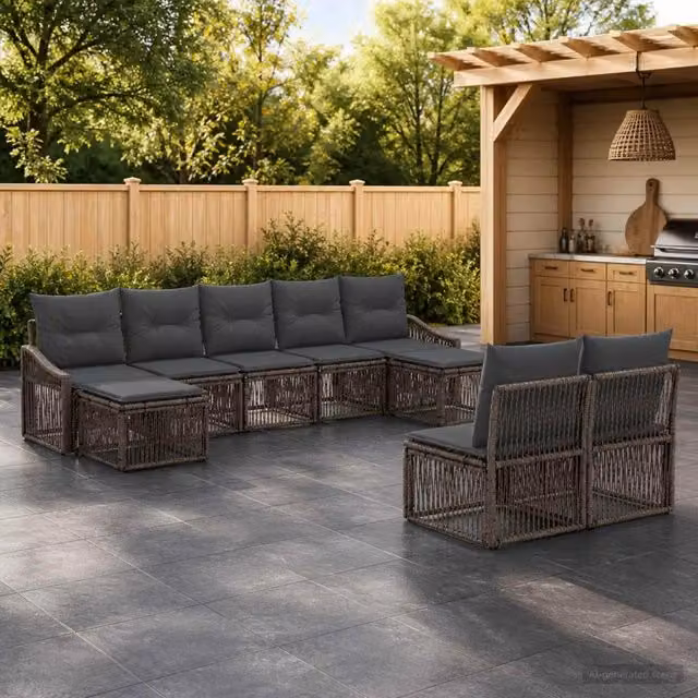 Set Divano da Giardino 9 pz Grigio polyrattan 3436121