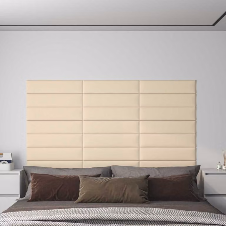 Set di 12 pannelli per testiera da parete vidaXL in tessuto beige, L: 60 cm, H: 15 cm, P: 1,5 cm