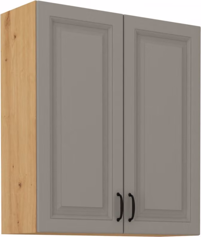 Armadietto superiore alto SOPHIA - larghezza 80 cm, grigio chiaro / rovere artisan