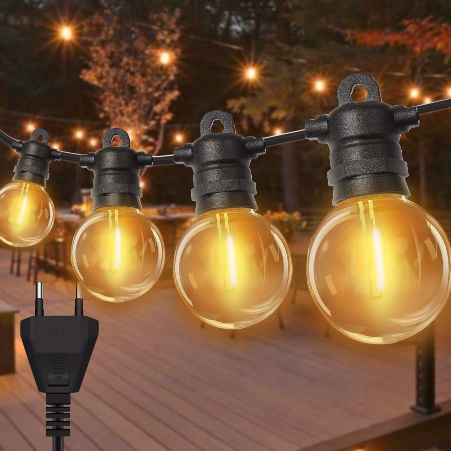 Catena luminosa a LED, 6 metri, 10 luci più una, luce bianca calda, grado di protezione IP68, indistruttibile