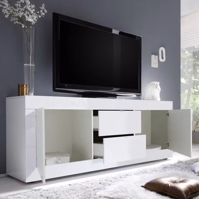 Sinello, Mobile Porta tv 2 Vani, 210x43x65h cm Bianco Lucido
