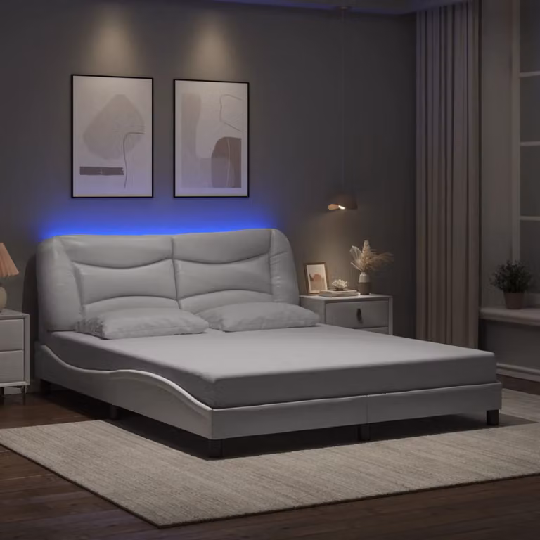 vidaXL Giroletto Hvar Bianco con LED e porta USB in ecopelle, L 160 x P 200 cm