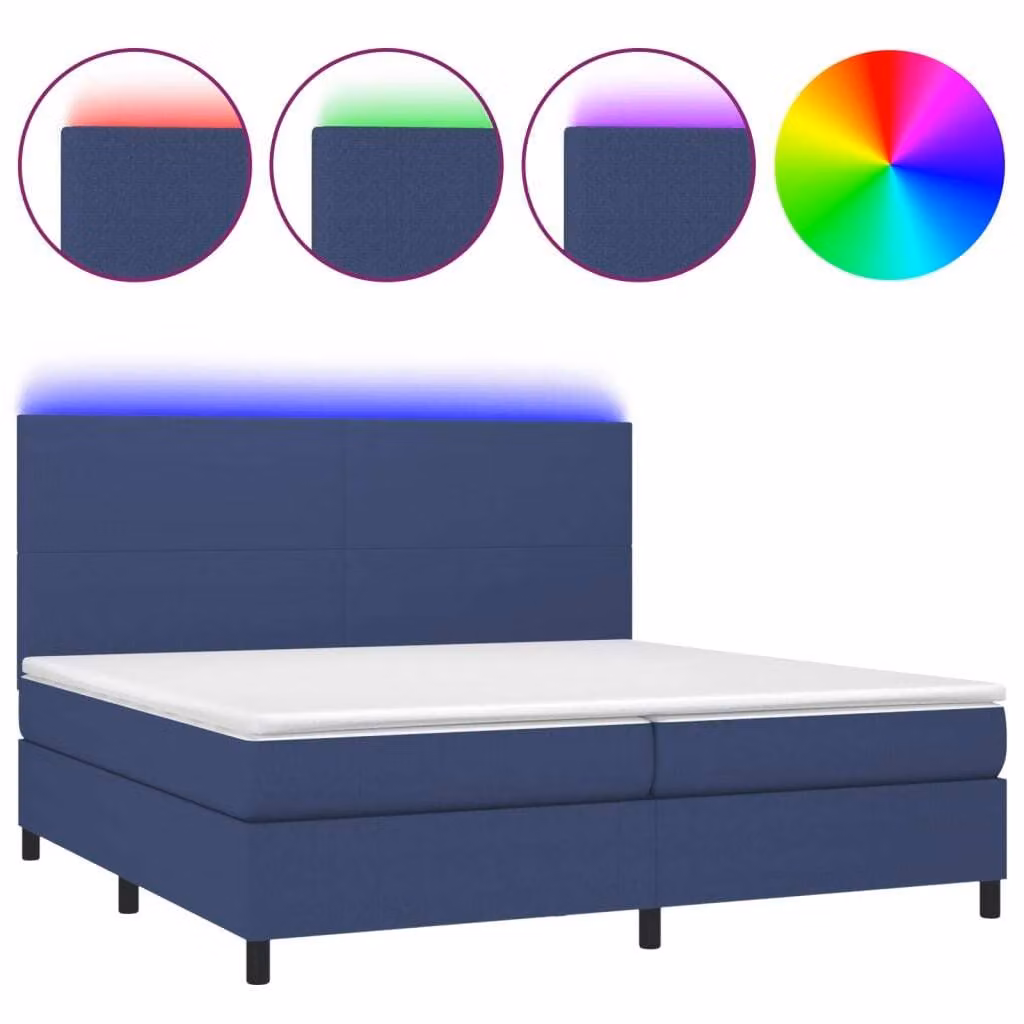 Letto a Molle Materasso e LED Blu 200x200cm in Tessuto
