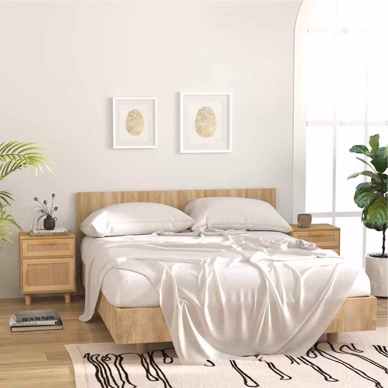Set di 2 comodini vidaXL in legno massello di pino e rattan naturale marrone in stile scandinavo