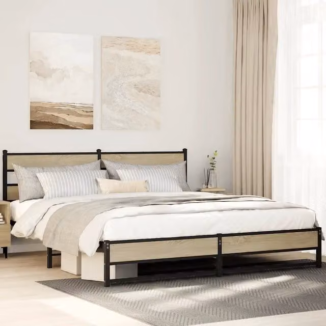 Giroletto senza Materasso in Metallo-Struttura Letto Rovere Sonoma 200x200 cm 112010