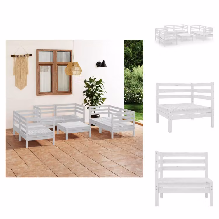 vidaXL set da salotto da giardino 7 pezzi in pino massiccio bianco - Set di mobili da giardino