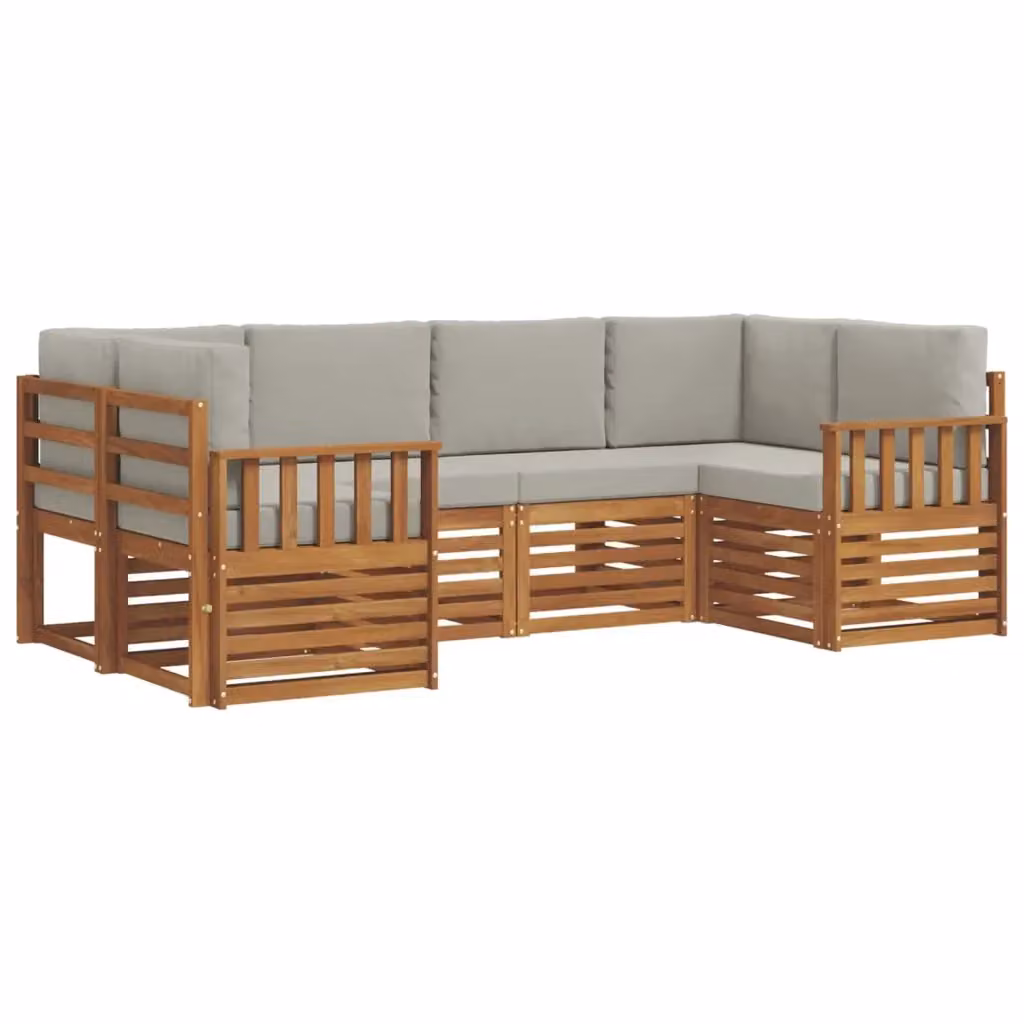 Set di divani da esterno a L vidaXL in legno di acacia con cuscini grigi per giardino e terrazza – 2