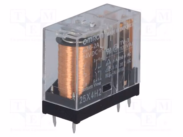 1 relè: bobina elettromagnetica, 24 VDC, 5 A / 250 VAC, modello G2R-2A, 24 VDC