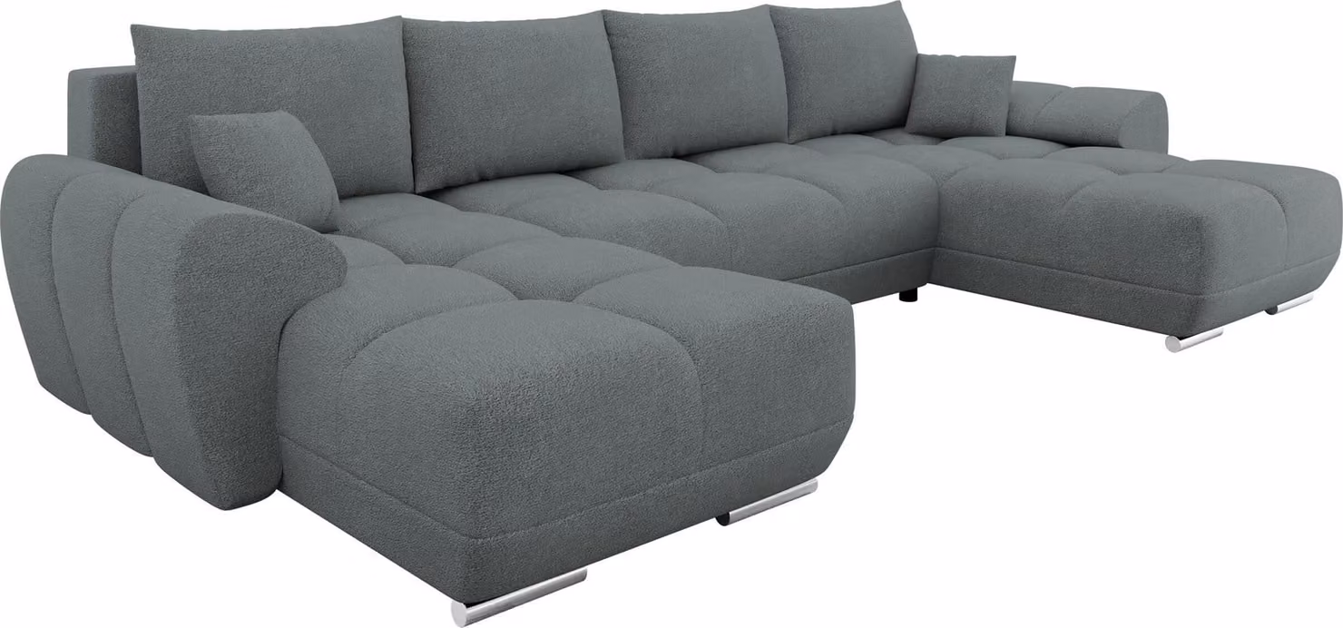 MIRJAN24 Divano angolare Logo U con contenitore e funzione letto, lato universale, schienale con cuscini mobili (colore: Velo 635)