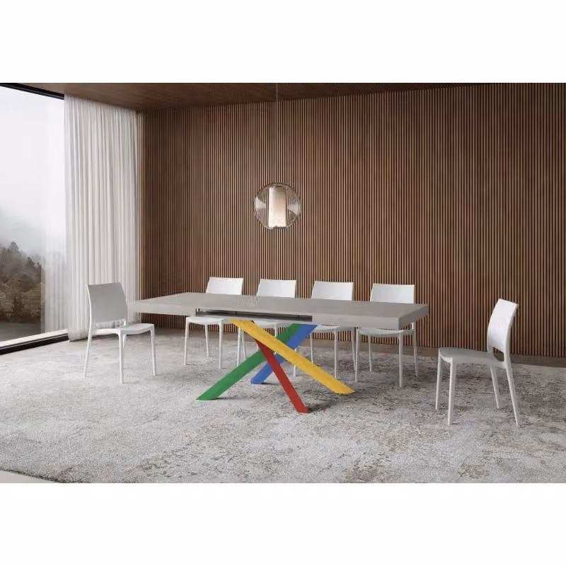Tavolo allungabile Volantis ITAMOBY Multicolore con telaio a X e piano in MDF laminato L: 140-400 cm, P: 90 cm – 2