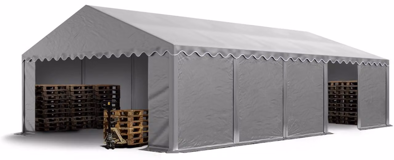TOOLPORT Tendone deposito 5x10 m PVC 750 N tenda capannone grigio telaio perimetrale e rinforzo del tetto