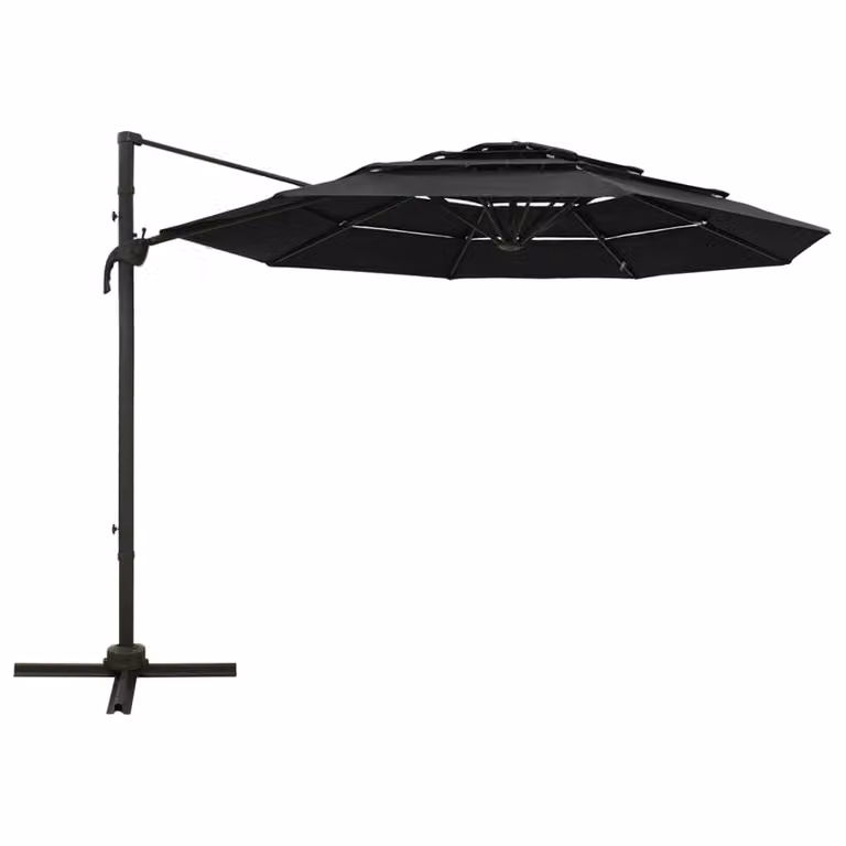 vidaXL Ombrellone con palo in alluminio a 4 strati nero 3x3 m