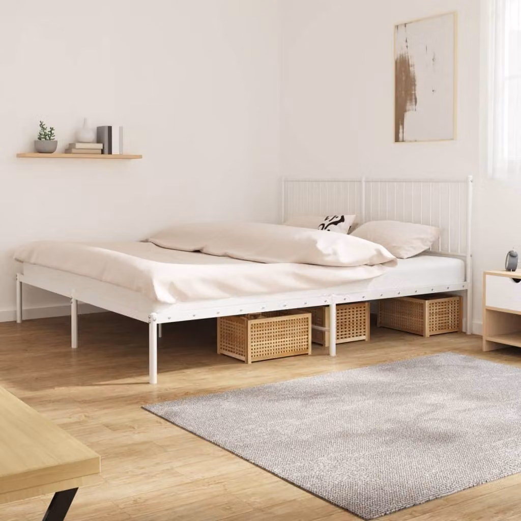The Living Store Struttura letto con testiera in metallo bianco 183x213 cm