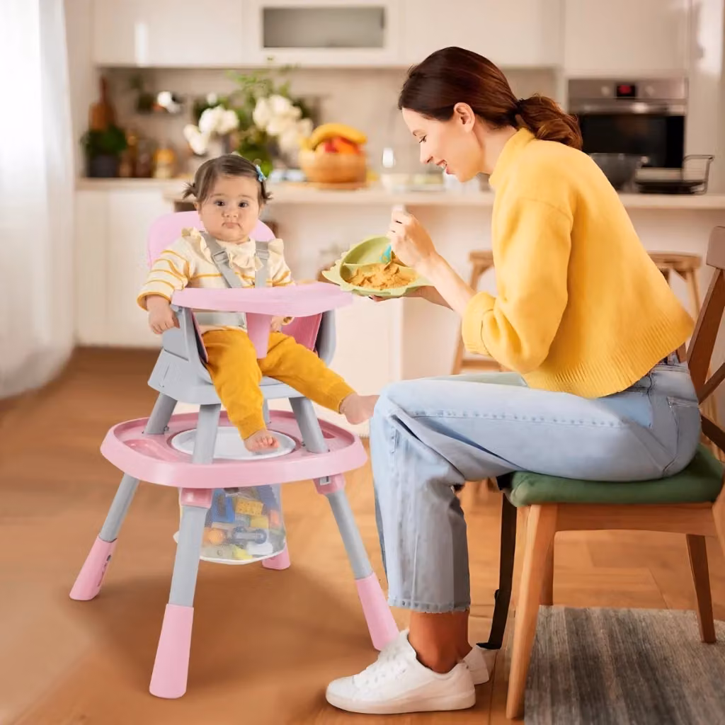 Seggiolone convertibile 16-in-1 per bambini con vassoio rimovibile e cintura, set tavolo e sedia multifunzionale Rosa – 2