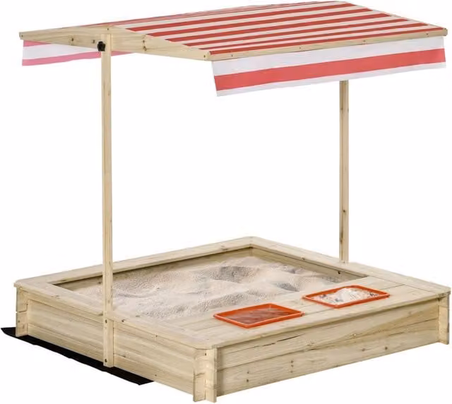 Sabbiera per bambini EasyComfort con tettuccio regolabile in legno di abete e poliestere, L/P/H: 118 x 118 x 118 cm – 1