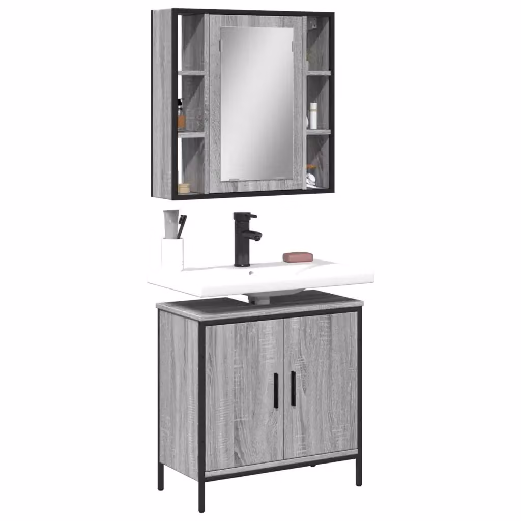 Set Mobili da Bagno Moderno Grigio con Mobile Specchio e Mobile Lavabo L/P/H: 60 x 30 x 60 cm – 2