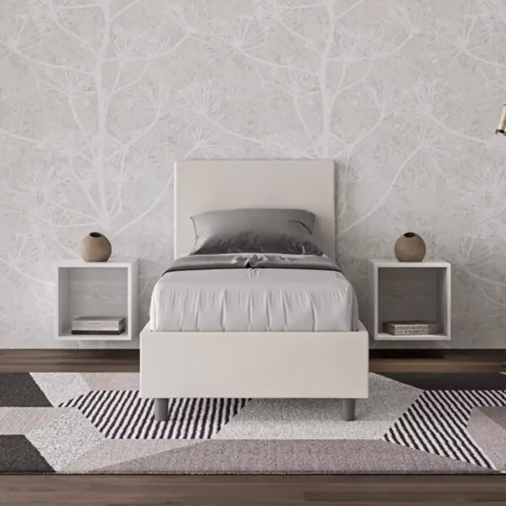 Letto singolo Adele Ityhome con rete imbottita in similpelle bianco L: 80 cm, P: 210 cm – 2