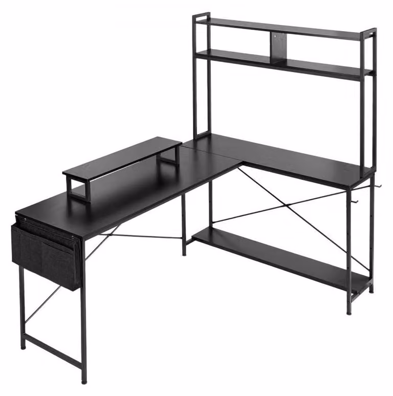 Scrivania a forma di L per gaming - 170x120 cm - Postazione di lavoro - Supporto per monitor e supporto per CPU