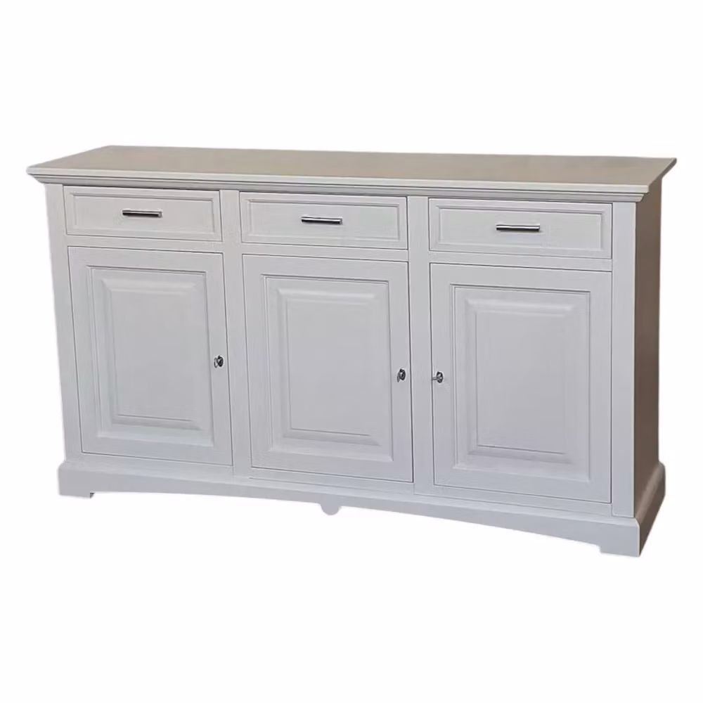 Madia credenza shabby chic con 3 porte in legno bianco Mobili 2G L: 170 cm, P: 46 cm, H: 96 cm – 1