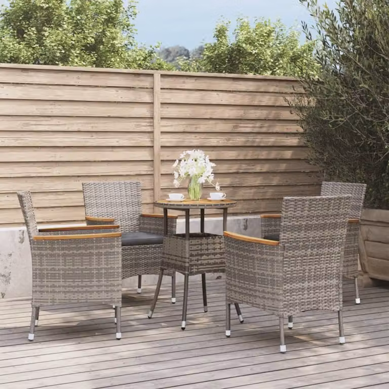 The Living Store Set da giardino bistrot 5 pezzi con cuscini in poly rattan grigio