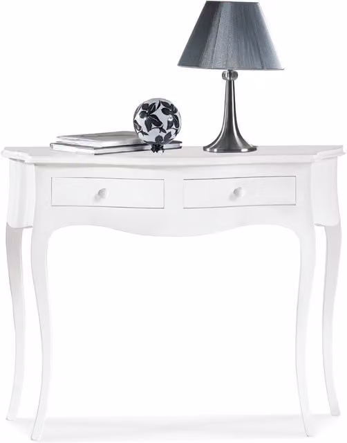 Consolle con 2 cassetti in legno di pino bianco opaco Mobili 2G L: 100 cm, P: 38 cm, H: 78 cm