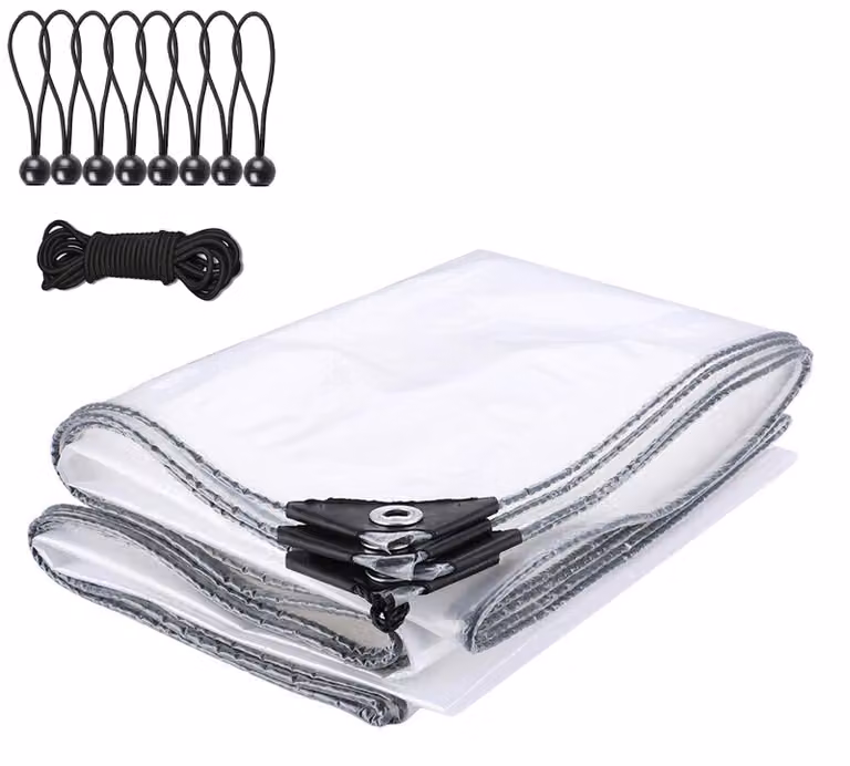 Elzusha - Telo trasparente impermeabile con occhielli, 3 x 6 metri