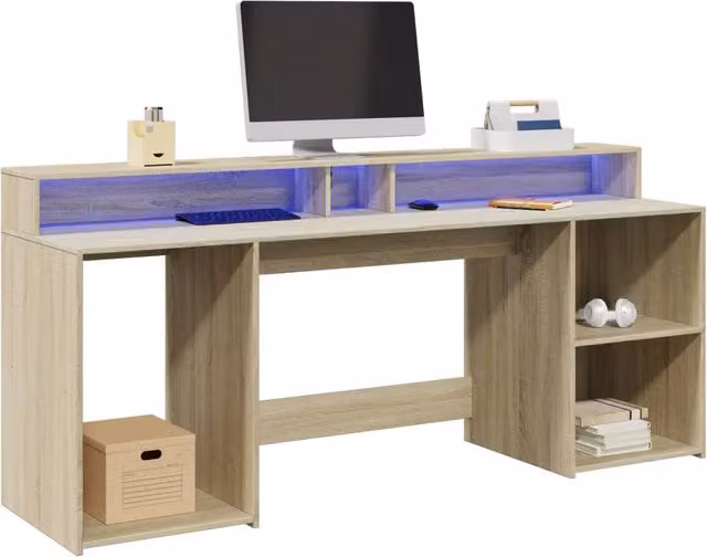 Scrivania da gaming moderna vidaXL in MDF laminato color beige L/P/H: 200 x 55 x 91 cm