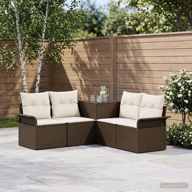 Set di divani 5 pz Marrone e Bianco Crema 187,5 x 187,5 x 85 cm 3447736