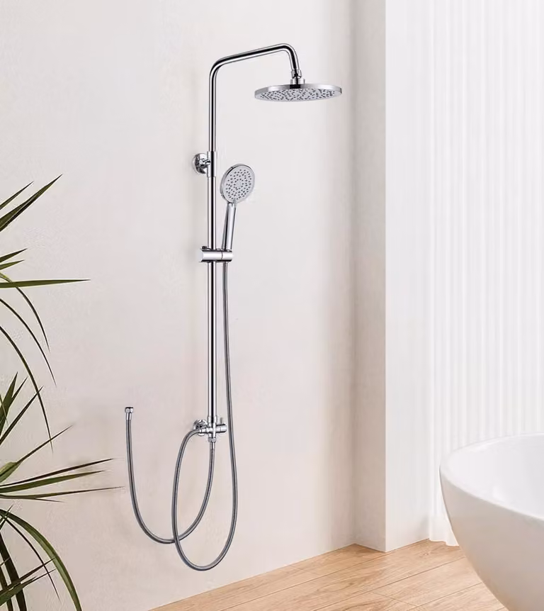 Sistema doccia con soffione a pioggia e doccetta manuale, dimensioni 21x21 cm, acciaio inossidabile cromato