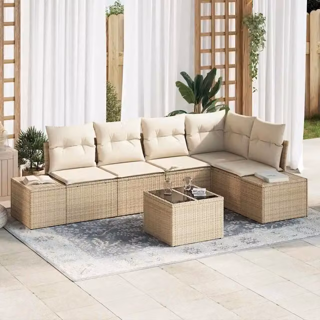 Set Divano da Giardino 6 pz Beige polyrattan 3347071