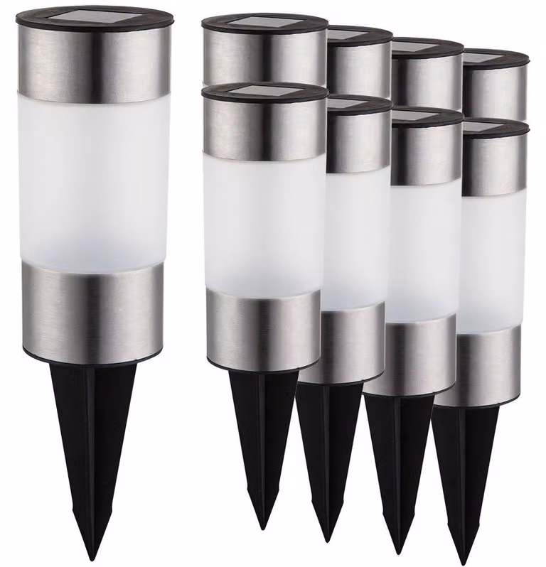 set di 9 luci solari a innesto, acciaio inox, H 23,5 cm